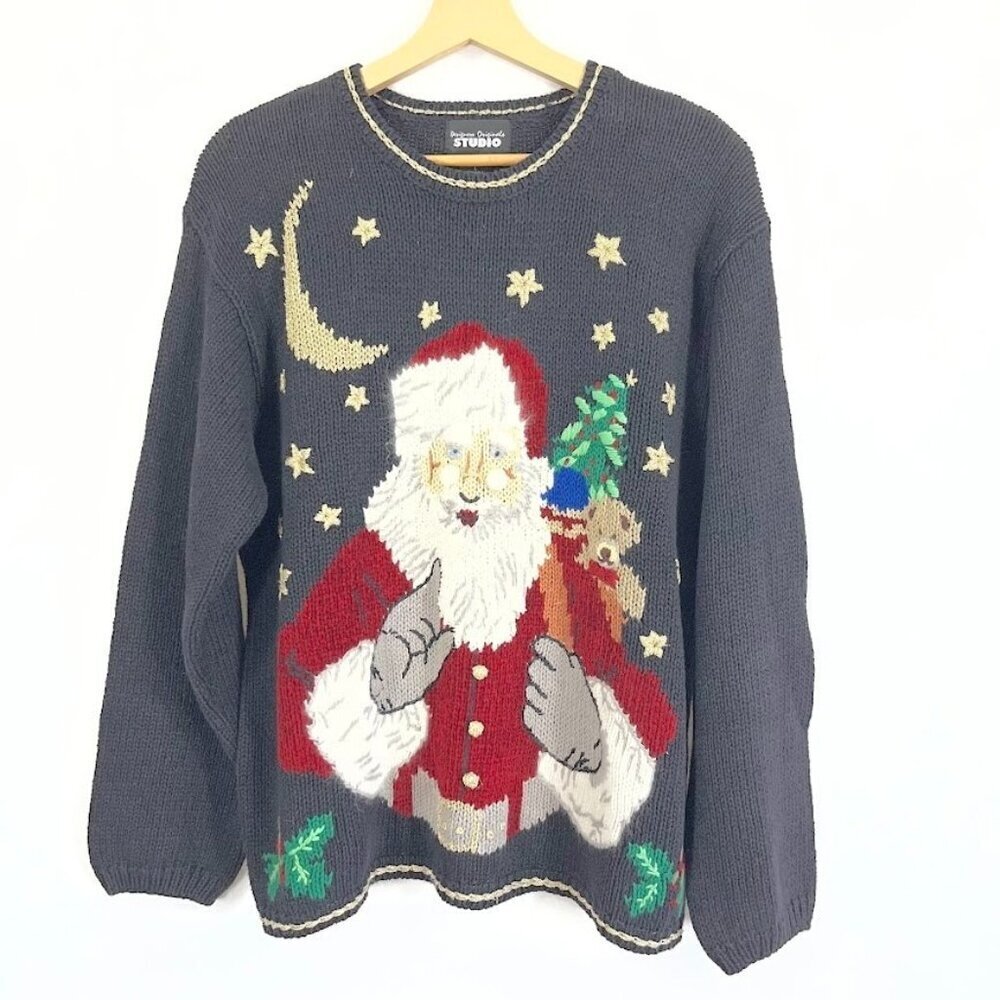 Designer Originals Studio Pullover Christmas Sweater Holiday Whimsical Magical L